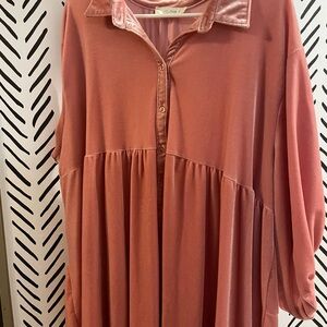 Umgee Pink Velvet Button-Up Blouse